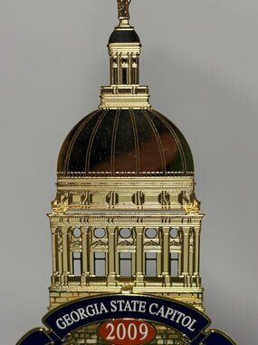 2009 Georgia State Capitol Hanging Christmas Ornament, Metal Gold/Blue w/ Box